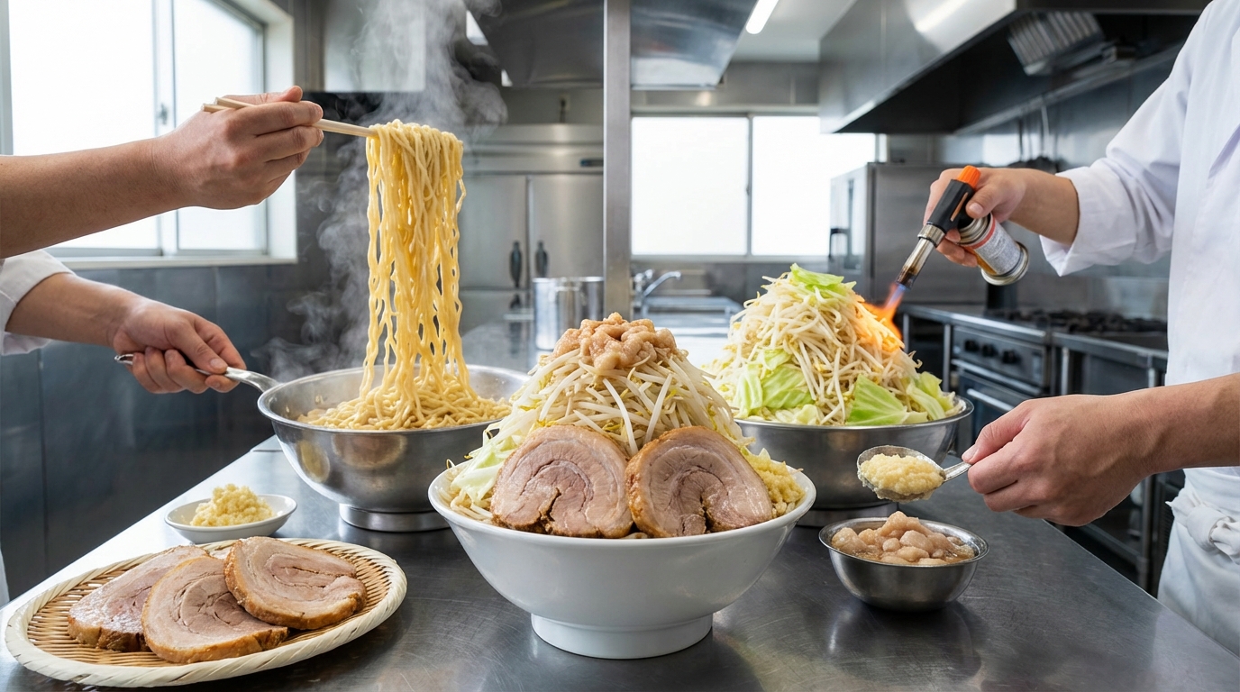 【当日仕上げ】二郎系ラーメンの作り方・盛り付け手順