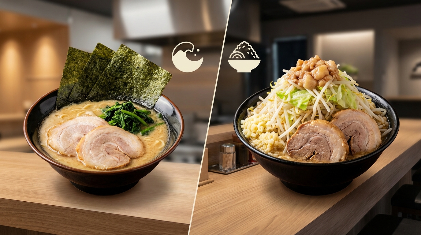 家系と二郎系の違いを30秒で解説|ラーメンの種類がわかる早見表