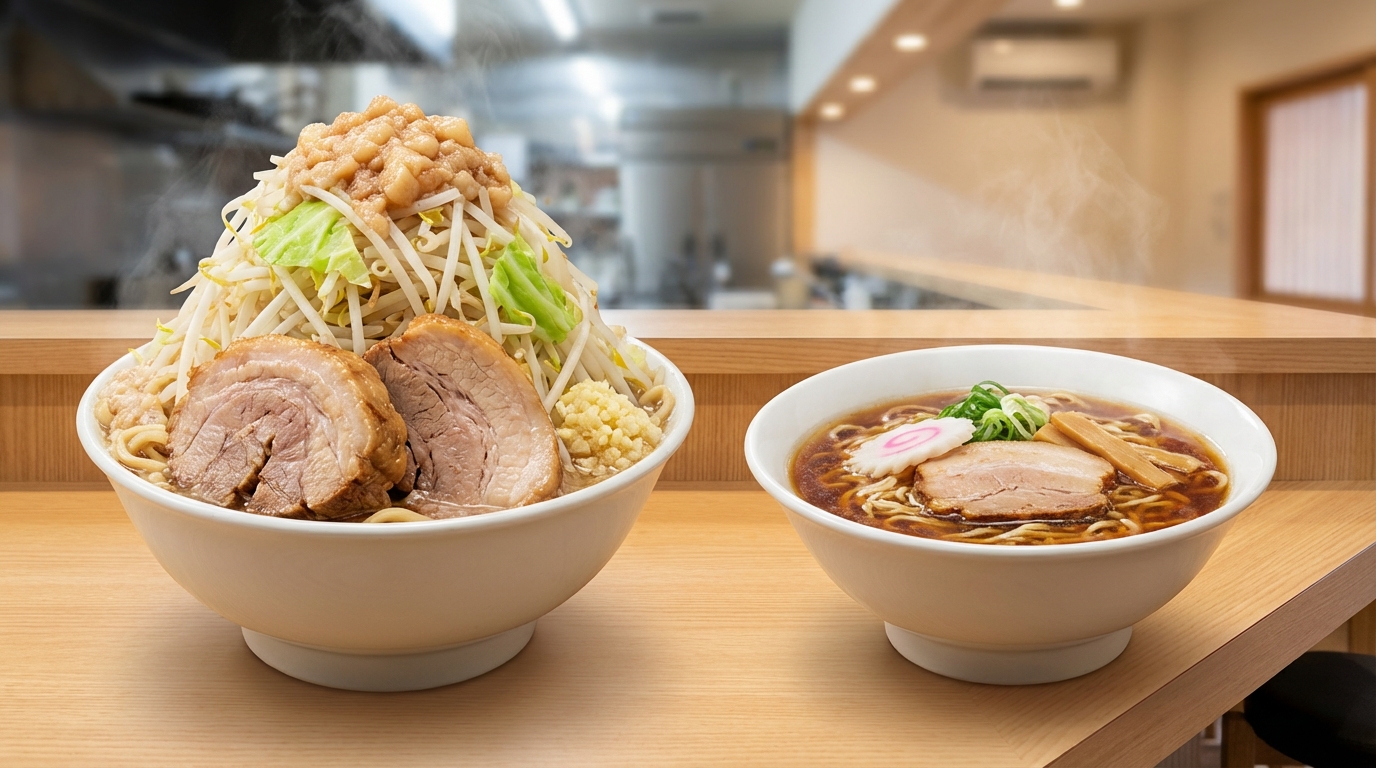 【早見表】二郎系ラーメンの量を一般店と比較