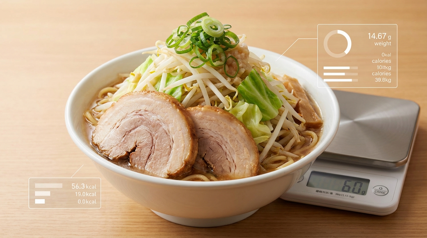 麺だけじゃない!野菜・チャーシューを含めた総重量とカロリー
