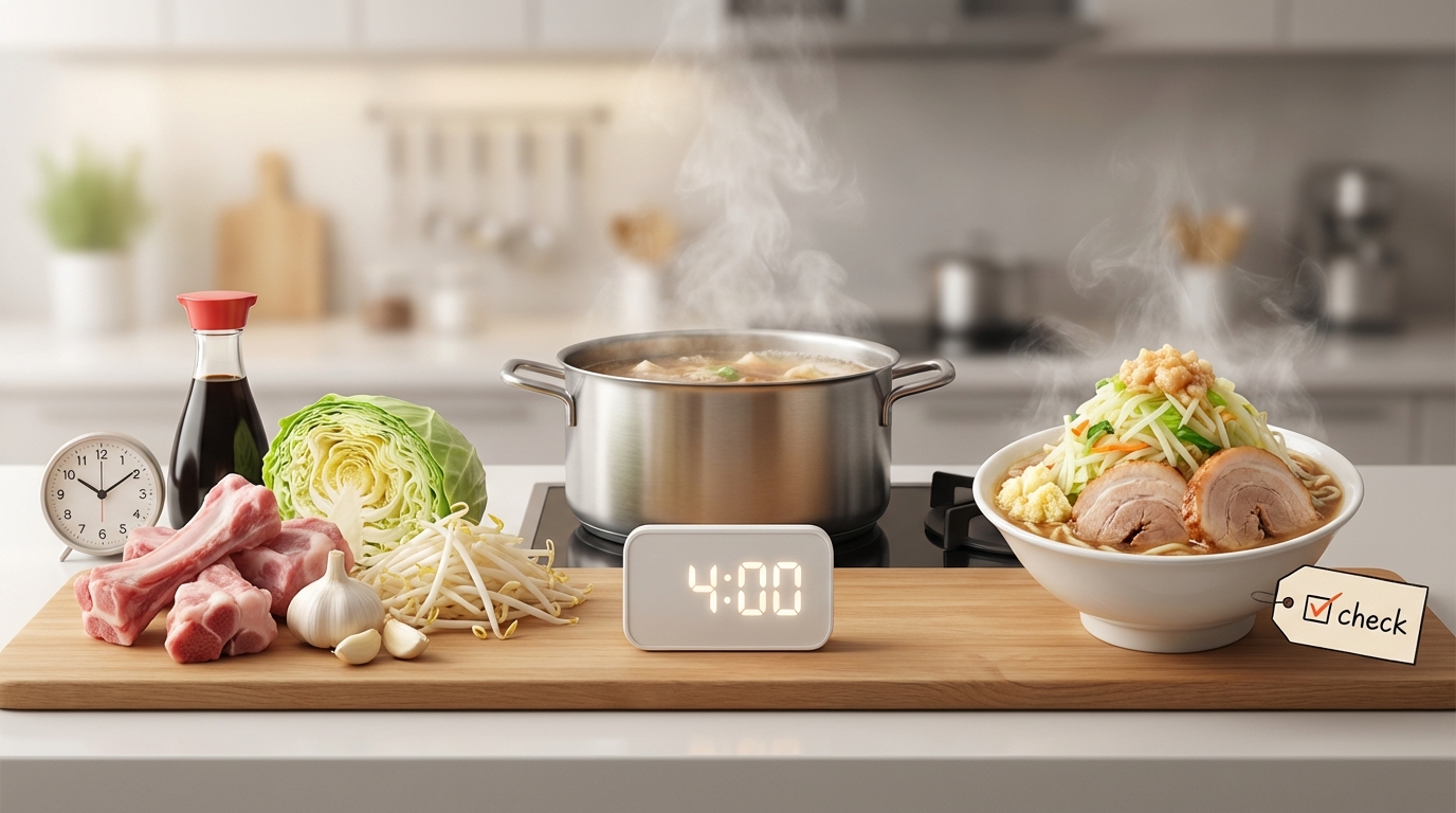 【早見表】二郎系スープの材料・時間・完成の目安