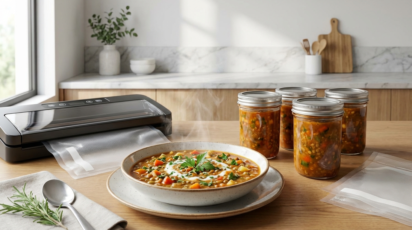 完成したスープの盛り付けと保存方法