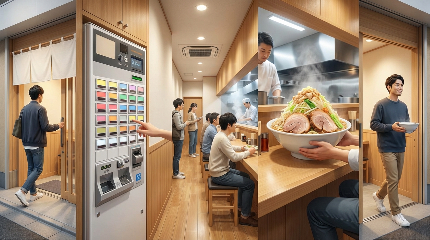 【図解】二郎系ラーメンの注文の流れ|入店から退店まで5ステップ