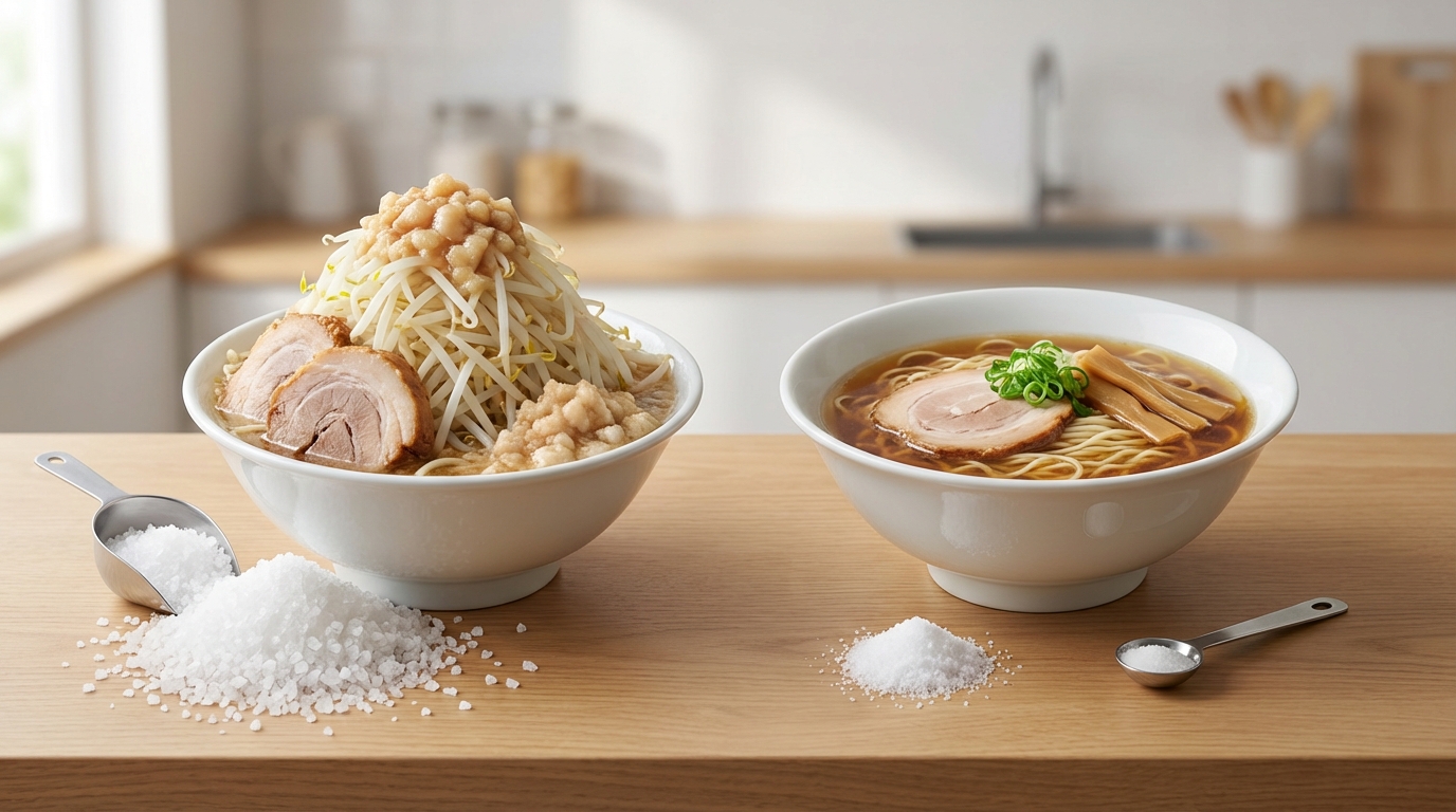 二郎系ラーメンと他のラーメンの塩分量を比較