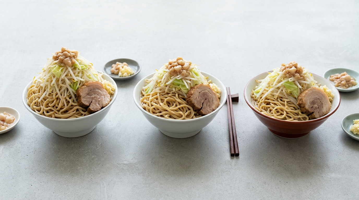 【麺量早見表】二郎系ラーメンの小・麺少なめ・麺半分を比較