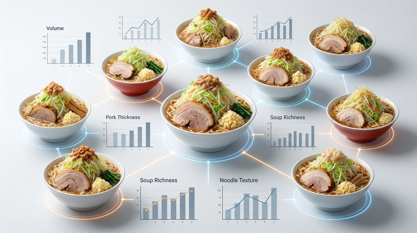 【比較表】紹介した二郎系ラーメン店舗の特徴を一覧でチェック