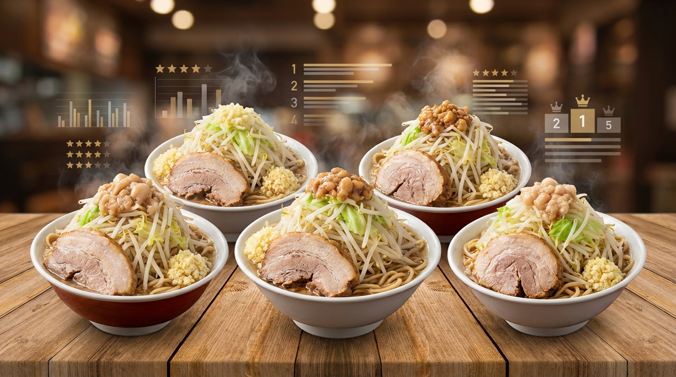 ラーメンデータベース二郎系ランキングTOP5【高評価店舗を厳選】