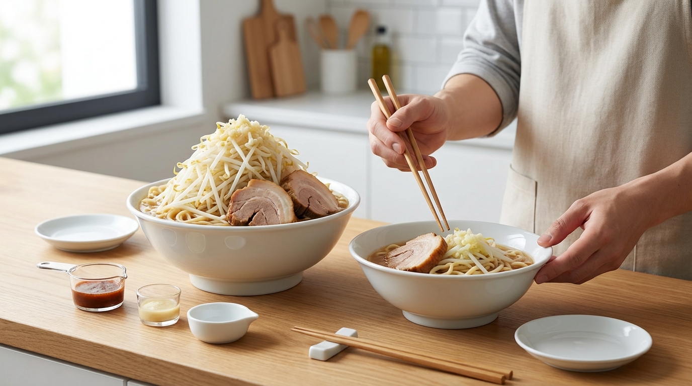 二郎系ラーメンを残さず完食するための量調整テクニック