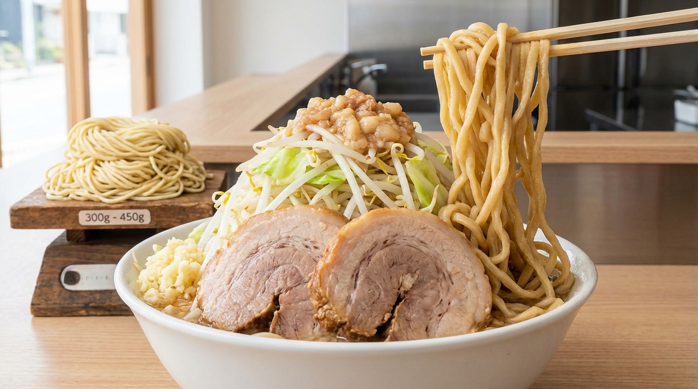 【結論】二郎系ラーメン「大」の量は麺300〜450g|30秒でわかる早見表