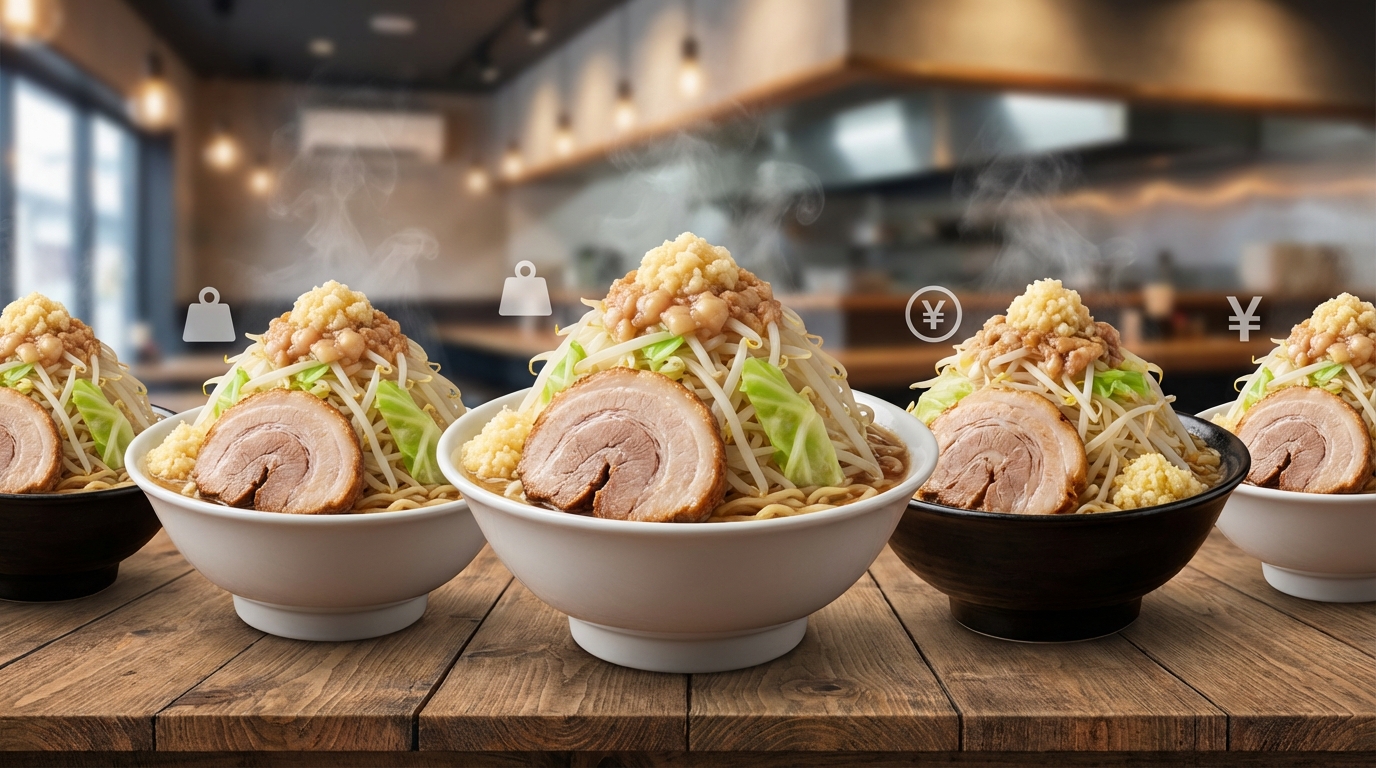 店舗別に見る二郎系ラーメン「大」の麺量・価格比較