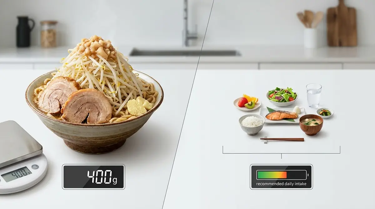 二郎系ラーメン400g（小サイズ）のカロリー目安と1日の摂取量との比較