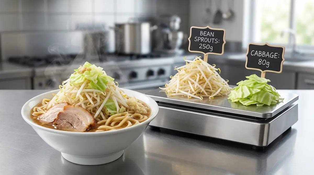 二郎系ラーメンの野菜は「もやし250g+キャベツ80g」が1人前の基本